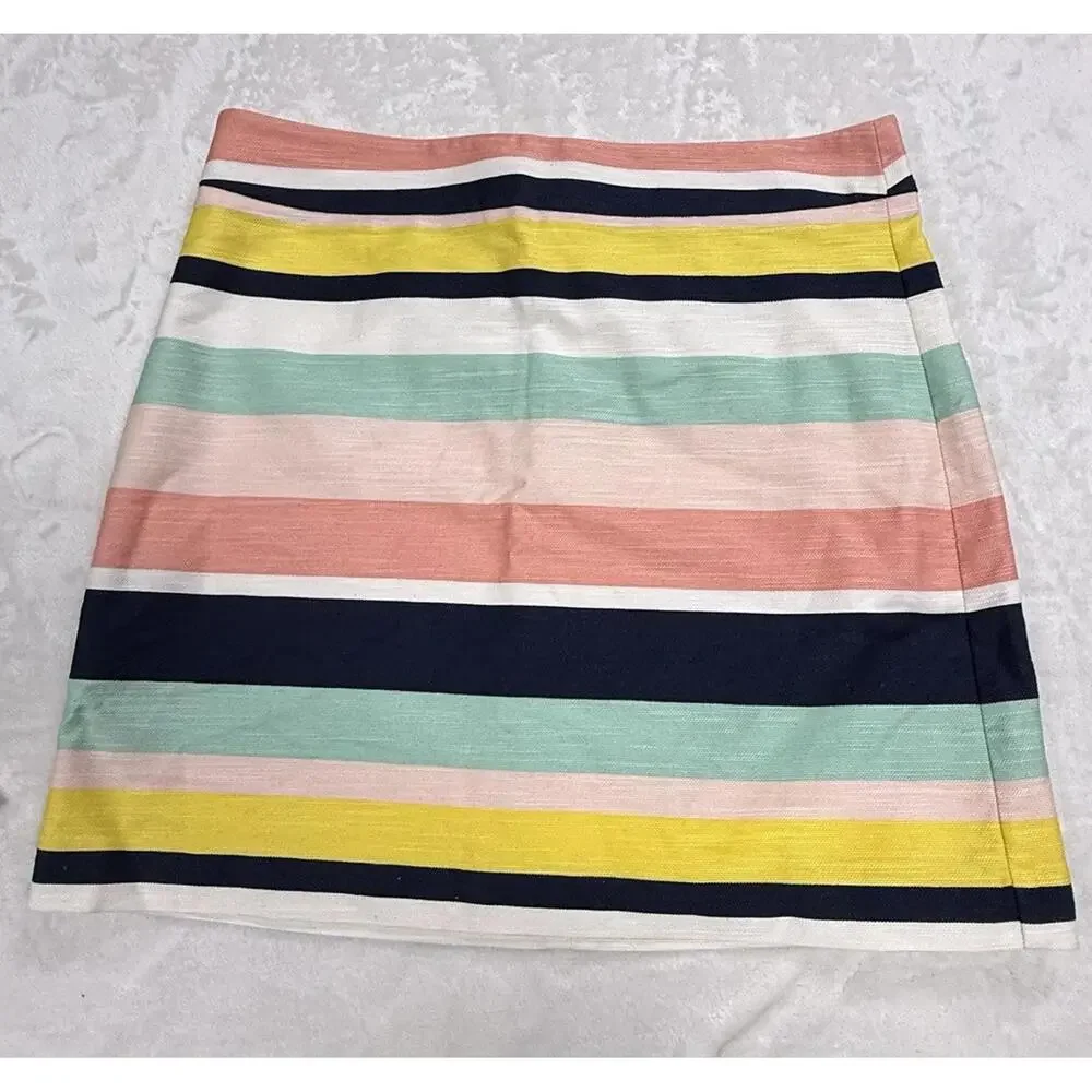 LOFT Cotton Blend Designer Multicolor Striped Knee Length‎ Pencil Skirt Size 8